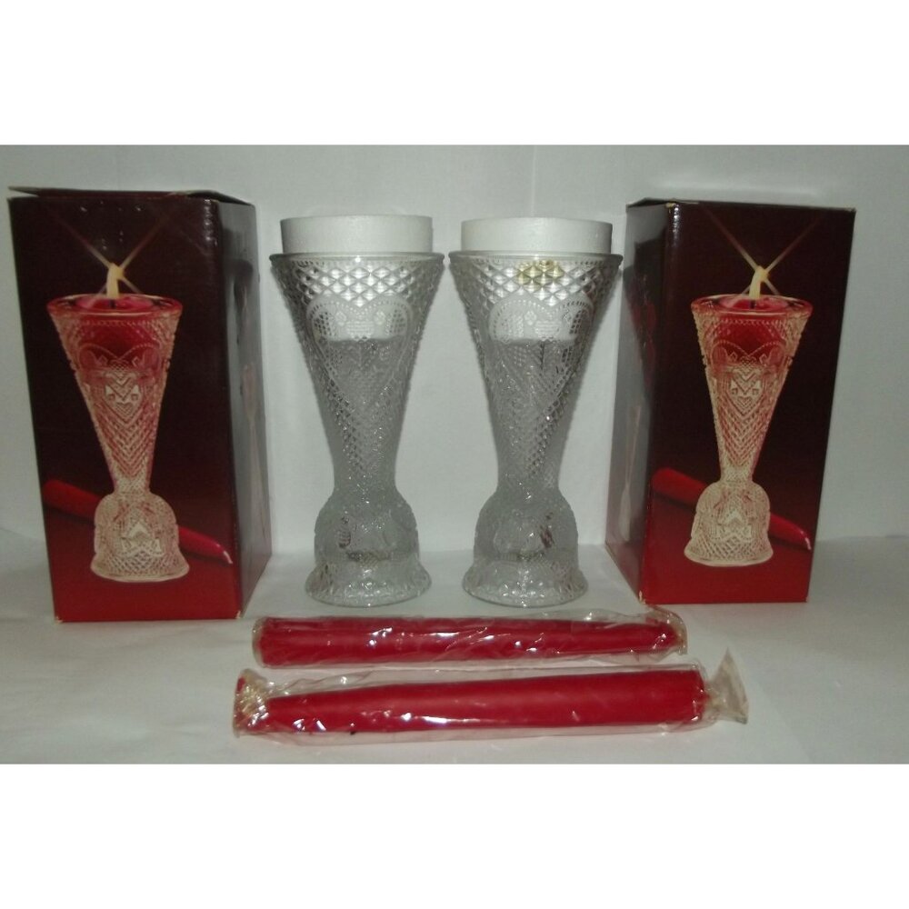 Avon Heart&Diamond Convertible Candlestick (lot of 2) clear glass Candle vintage